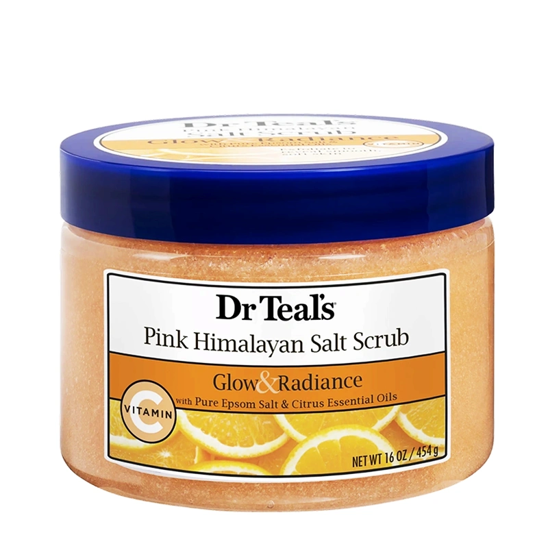 Dr Teal's Vitamin C Pink Himalayan Salt Scrub with Pure Epsom Salt Citrus Essential Oils for Glow Radiance 454g