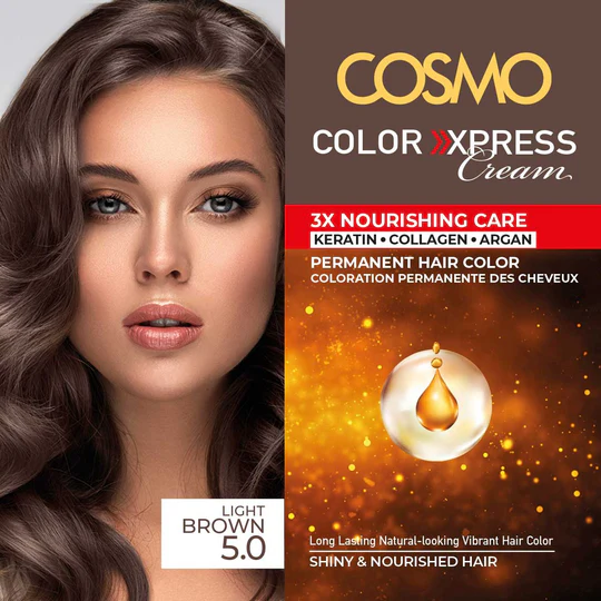 Cosmo Color Xpress Cream Light Brown 5.0 For Shiny & Nourished Hair 112ml