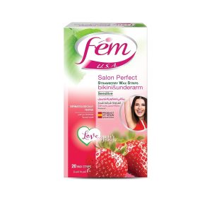 Fem Salon Perfect Bikini & Underarm Strawberry Wax Strips For Sensitive Skin 20 Strips