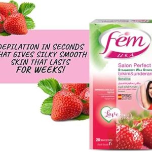 Fem Salon Perfect Bikini & Underarm Strawberry Wax Strips For Sensitive Skin 20 Strips