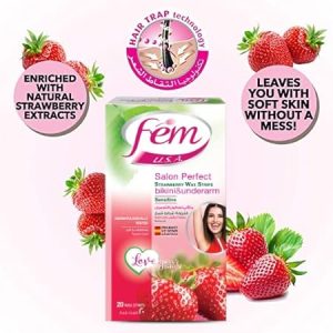 Fem Salon Perfect Bikini & Underarm Strawberry Wax Strips For Sensitive Skin 20 Strips