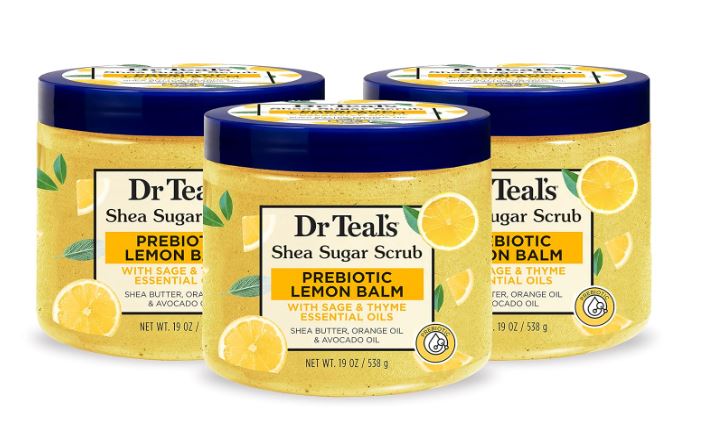 Dr Teal's Shea Sugar Scrub Prebiotic Lemon Balm with Sage & Thyme Essential