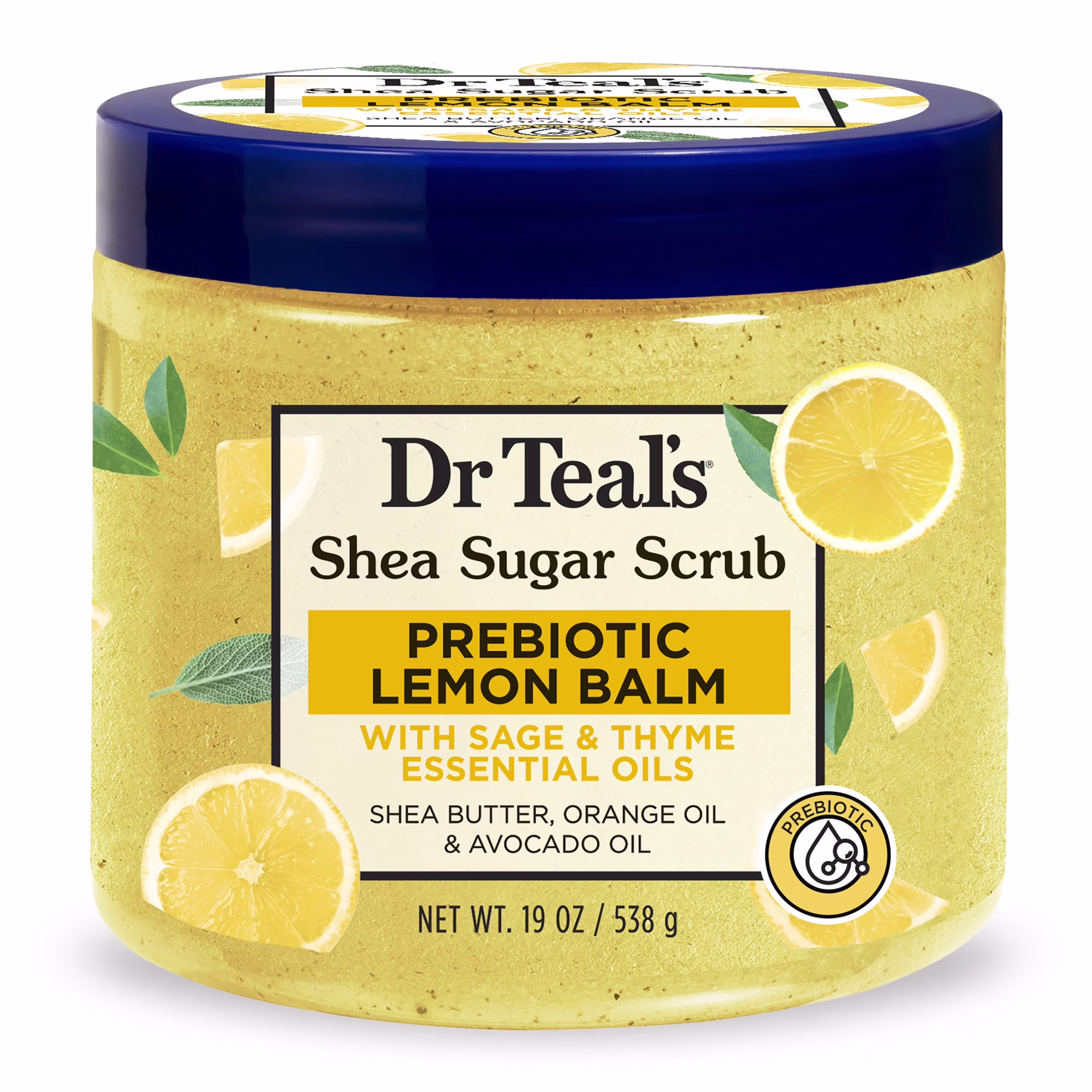 Dr Teal's Shea Sugar Scrub Prebiotic Lemon Balm with Sage &Thyme Essential Oils